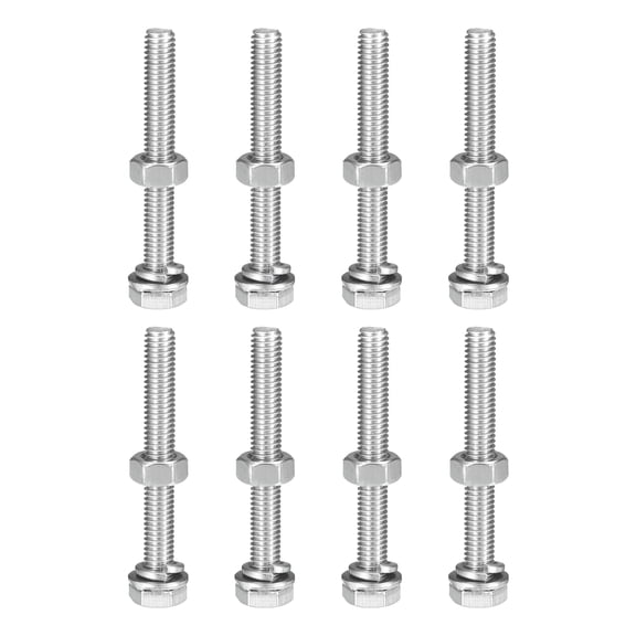 M6 x 55mm Hex Head Screws Bolts, Nuts, Flat & Lock Washers Kits, 304 Stainless Steel Fully Thread Hexagon Bolts 8 Sets