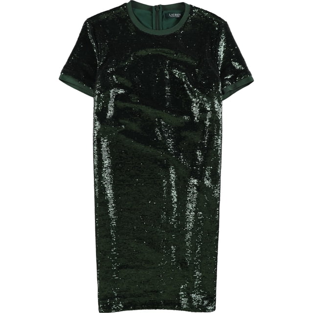 Ralph Lauren Womens Short Sleeve Sequin Sheath Dress, Green, 14