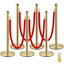 KFFKFF 6-Pack Stainless Steel Stanchion Sets, Gold Stanchions with Red Retractable Rope, 38 Inches - Suitable for Indoor & Outdoor