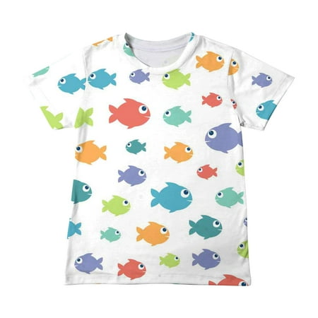 

YWDJ Girls Graphic Tees Short Sleeve Gradient Print Tops Child Crewneck Summer Casual Loose Tshirt Multicolor 5 Years