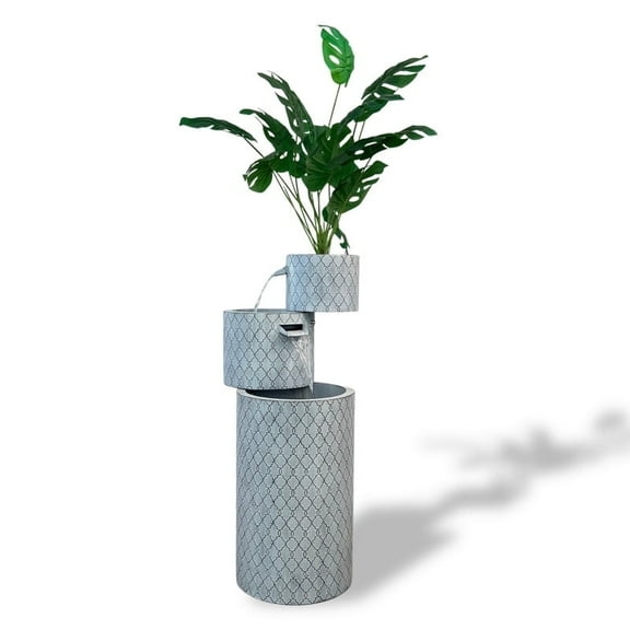 33.5" H Zinc Metal Boxes Fountain with Planter – Modern Indoor & Outdoor Water Feature