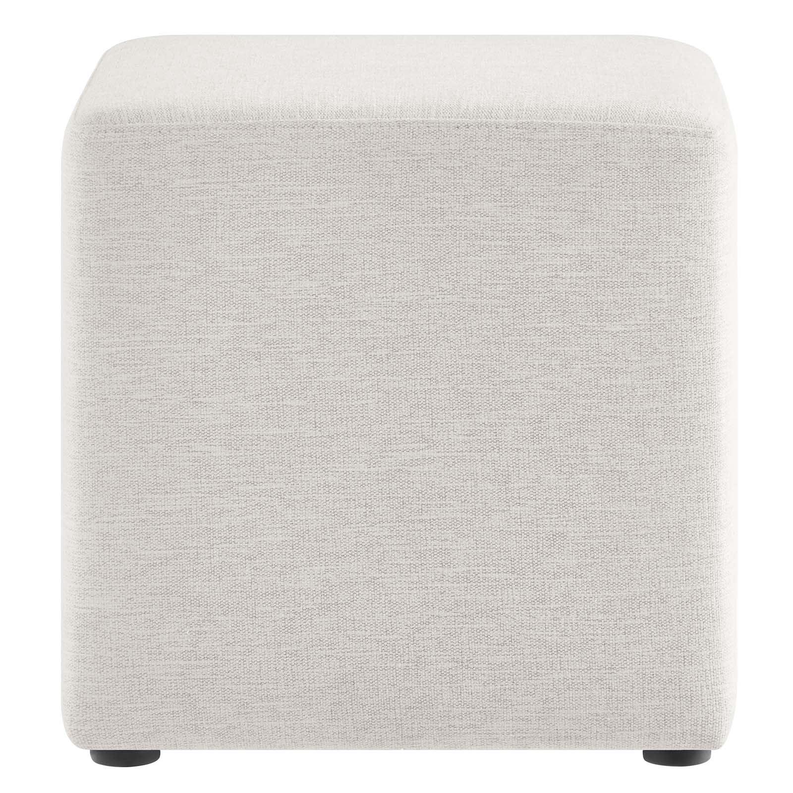 Callum 17" Square Woven Heathered Fabric Ottoman in Heathered Weave Ivory
