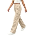 thumbnail image 5 of Jalioing Cargo Sweatpants for Teen Girl Loose Straight Leg Elastic Waist Pants Casual Thermal Fleece Lined Trousers, 5 of 7
