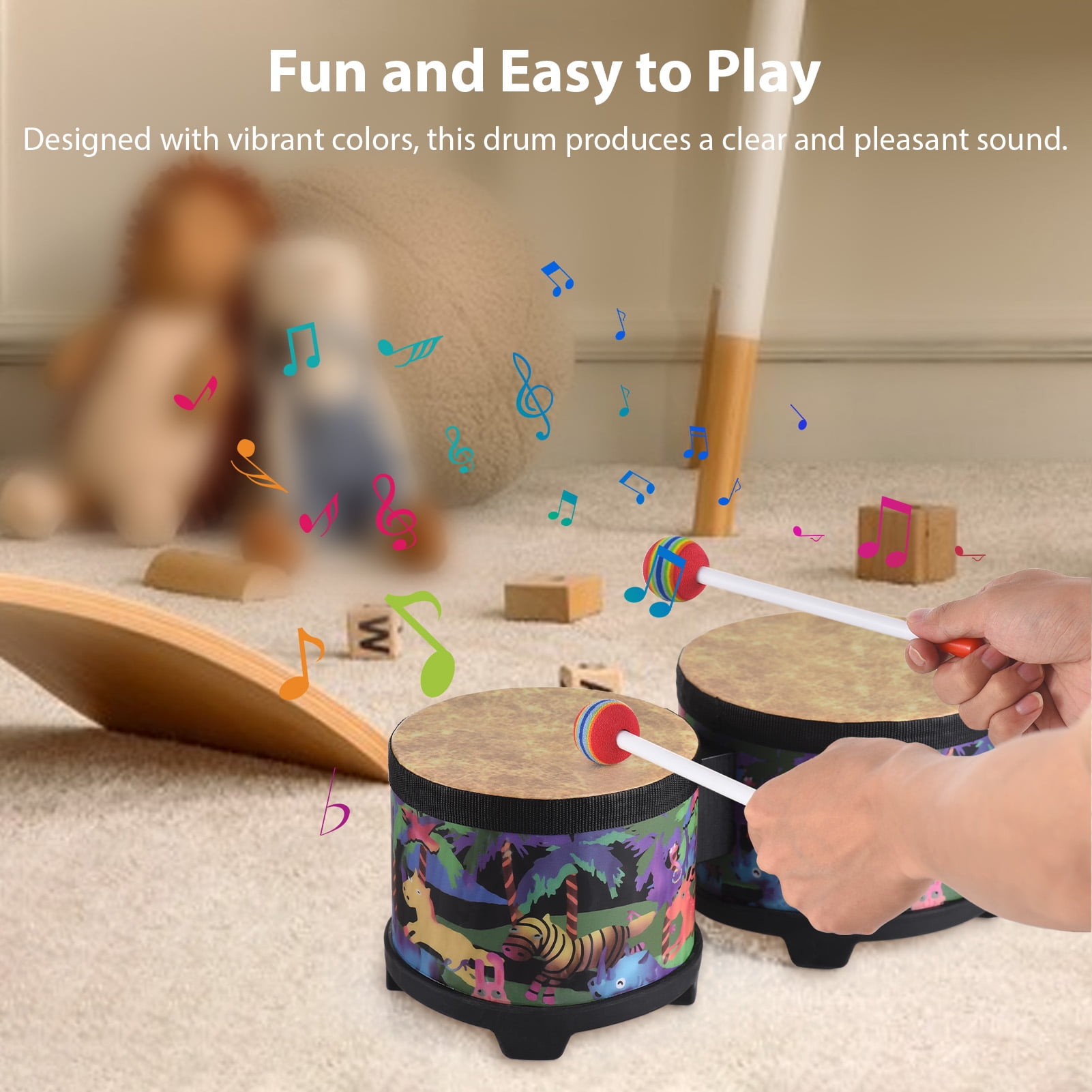 Drum Percussion Instrument 5-inch and 6-inch Floor Drum for Christmas Birthday Bongo Floor Drums with 2 Drum Mallets Musical Instrument