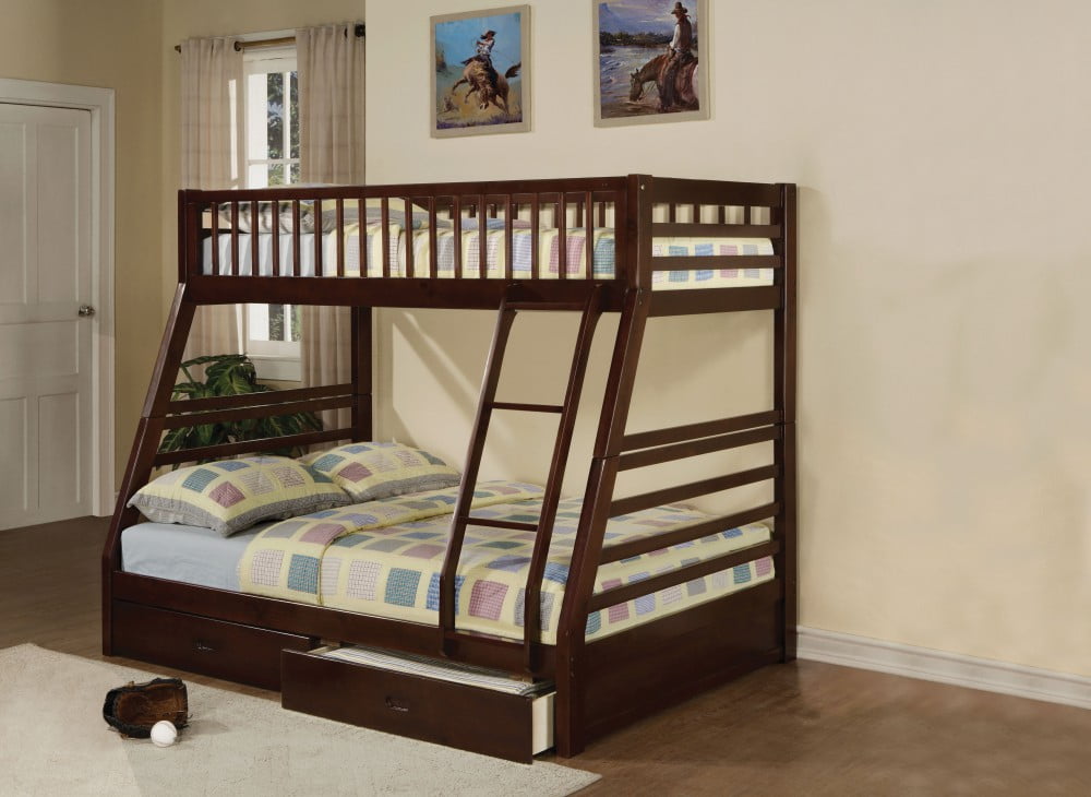 Youth Kid Bedroom Convertible Twin Full Bunk Bed Bottom Drawers