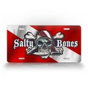 Salty Bones Diving Flag License Plate Scuba Diving Skull and Knife Auto Tag