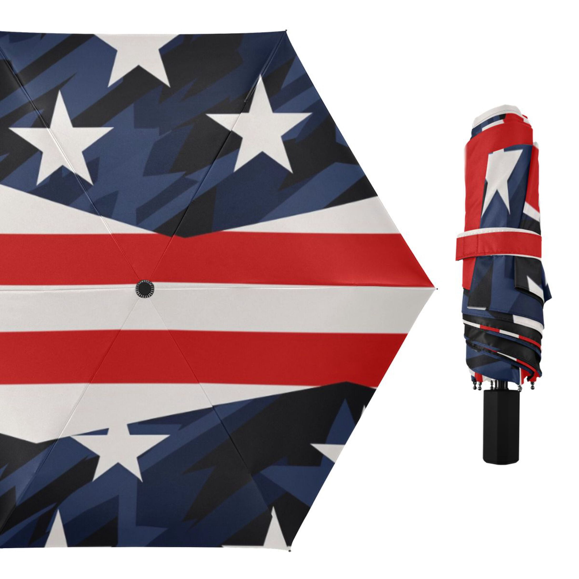 American Flag Star Compact Folding Umbrella for Rain Windproof Travel Umbrella UPF 50+ Lightweight Packable Arc Size