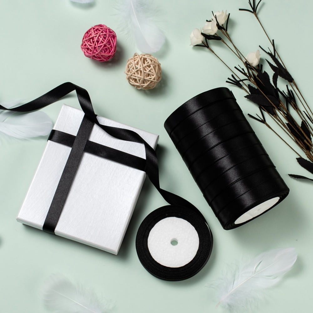 1group Single Face Satin Ribbon Polyester Ribbon Black Size: about 5/8 inch(16mm) wide 25yards/roll(22.86m/roll) 250yards/group(228.6m/group) 10rolls/group