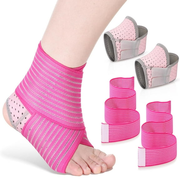 Lsupdaol 2 Pairs Kid's Ankle Support Brace Elastic Ankle Compression Sleeve Neoprene Wraps Adjustable Sports Foot Brace Protector Breathable Calf Ligament Compression Bandage(Pink)