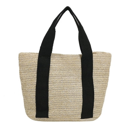 

Yucurem Simple Straw Handbag Underarm Bag for Beach Holiday Travel (Black)
