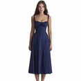 thumbnail image 3 of Robes Boho Corset Midi d'Été pour Femmes, Bretelles Spaghetti Décontractées, Robe à Lacets, Robe de Plage Fluide, Bleu Marine G, 3 of 10
