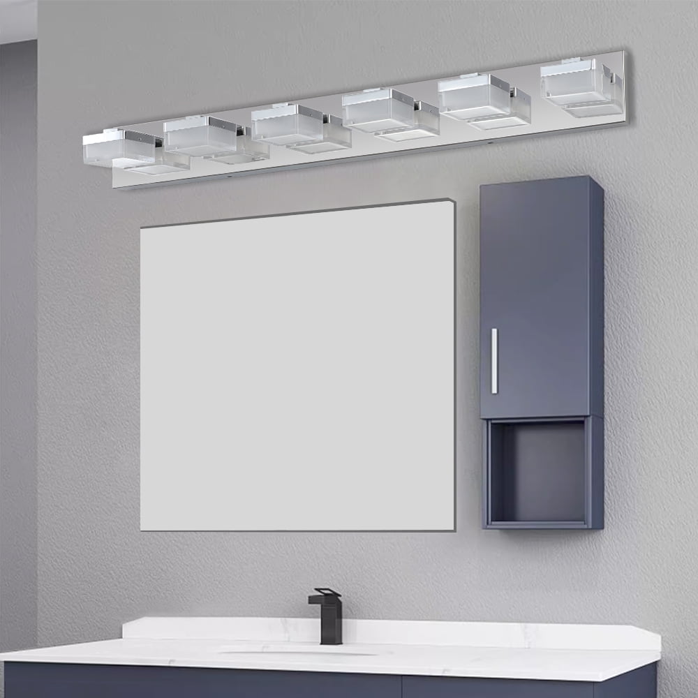 Noaman Modern 6-Light Chrome LED Vanity Mirror Light Fixture for Bathrooms & Makeup Tables, 38.2in Stainless Steel & Acrylic Anti-Fog Bathroom Lighting
