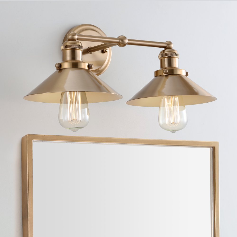 August 17.5" 2light Metal Vanity Light, Brass Gold