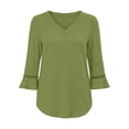 thumbnail image 2 of Bosfbaoi 3/4 Bell Sleeve Tops for Women Solid V Neck Hollow Trim Casual Blouses, 2 of 7