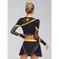 thumbnail image 6 of TiaoBug Women's 2 Piece Cheerleading Outfits Long Sleeve Crop Tops & Dance Skirt Set for Musical Rave Party Gold M, 6 of 7