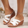 thumbnail image 3 of Rokment Cork Footbed Wedges Slip on Dressy Sandals for Women Ladies Fashion Casual Leather Open Toe Platform Chunky Heeled Beach Summer Dress Slides Shoes White Size 9.5, 3 of 7