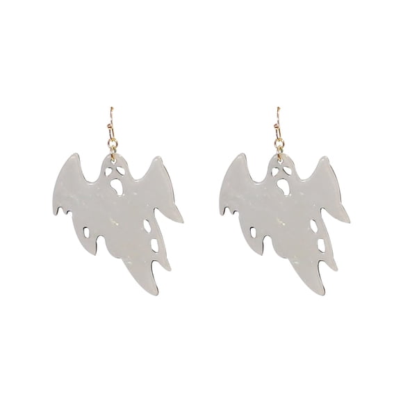 Boucles d'Oreilles Pendantes d'Halloween – Designs Amusants et Effrayants – Crâne, Fantôme, Alien, Crâne avec Chapeau Supérieur, Jour des Morts Squelette Crâne - Plaqué Or – avec Boîte Cadeau Incluse (Fantôme Blanc)
