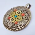 thumbnail image 4 of Tibetan Silver Handmade Reversible Pendant Necklace – Bohemian Medallion Jewelry with Coral, Lapis Lazuli & Turquoise for Men & Women, 4 of 5