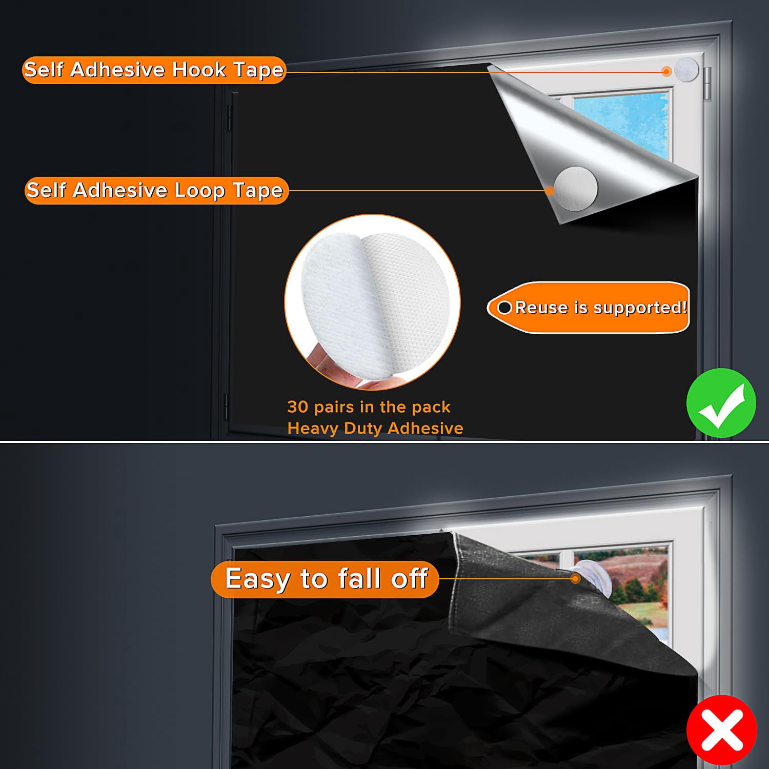 SOFTGAS 100% Blackout Curtains for Bedroom, Portable DIY Window Blinds, No Drill Window Shades & Blackout Blinds with Stickers & Tabs for Travel, Dorm Room, Media Room (157" x 57")