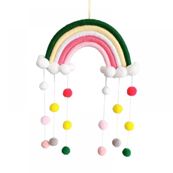 Children's Room Wall Hanging Tapestry, Rainbow Wall Hanging door Decor, Hand Woven Felt Ball Pendant Colorful Wall Decor for Nursery Bedroom,10.2" x 19.7"