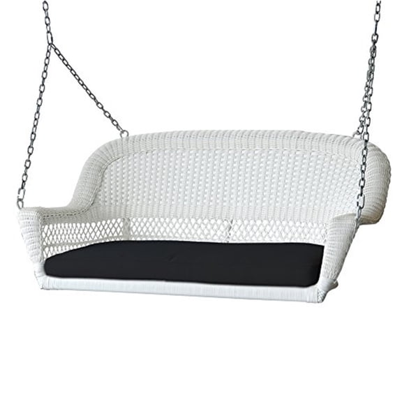 Jeco White Resin Wicker Porch Swing with Black Cushion-Finish:White