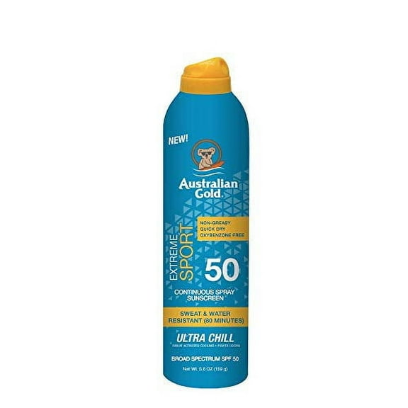 Australian Gold Extreme Sport Continuous Spray Sunscreen SPF 50 (Broad Spectrum/Sweat & Water Resistant/Non-Greasy/Oxybenzone Free/Cruelty Free), Sport - New, Coastal Breeze, 6 Oz