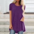 thumbnail image 6 of SDNall T-Shirts for Women Summer Solid Round Neck Loose Short Sleeve T-Shirt Womens Summer Tops (Purple, Sizes S-XXXXXL), 6 of 9