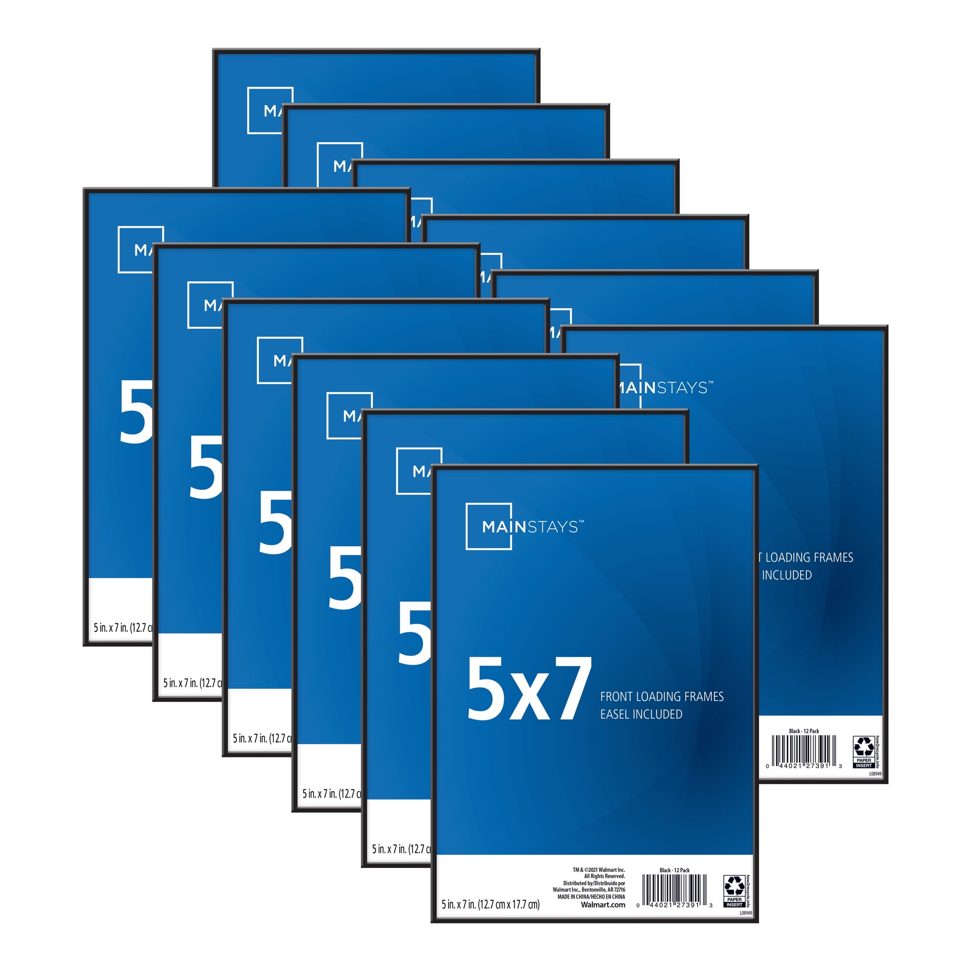 Mainstays 5x7 Front Loading Picture Frame, Black, Set of 12