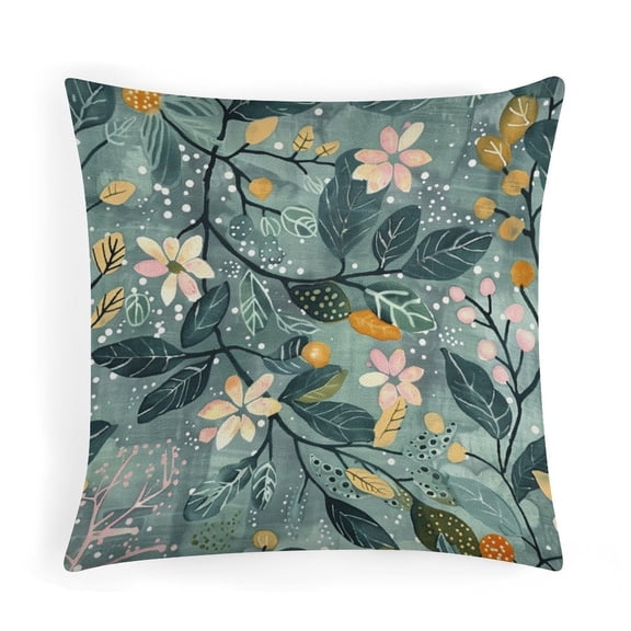 Pillows Colorful Leaves And Flowers Throw Pillow Covers Decorative Floral Linen Pillow Cover 16"x16" Cushion Case for Sofa Couch Wildflower Garden Floral Decor Pillows