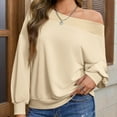 thumbnail image 5 of Dvprdro Womens Oversized Off Shoulder Sweatshirts Trendy Casual Drop Shoulder Long Sleeve Pullover Loose Streetwear Sweatshirt Tops for Women Khaki M, 5 of 8