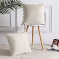 thumbnail image 3 of Yesfashion Velvet Throw Pillow Covers Set of 2, Pompom Decorative Pillowcases Solid Soft Cushion Covers, 12x20 inch, 3 of 8