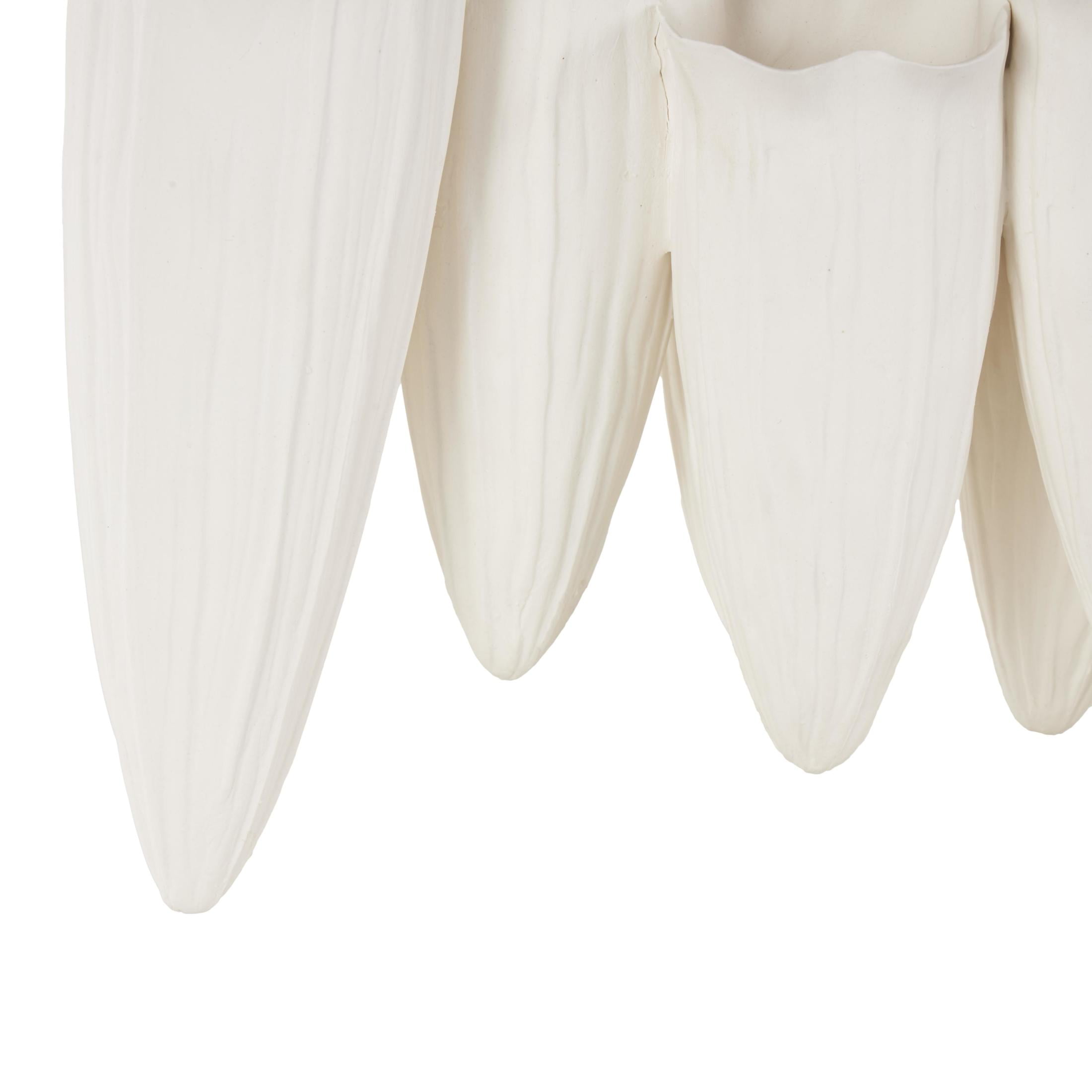 DecMode 11" Abstract Floral Inspired White Ceramic Vase with Linear Grooves and 10 Openings