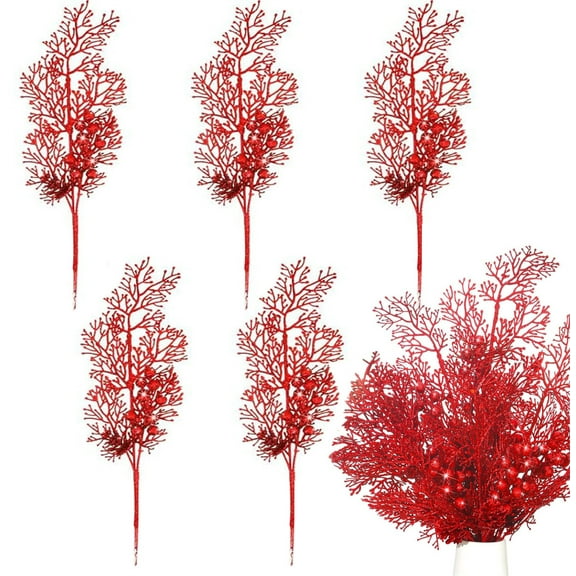 12 Pcs Christmas Glitter Berries Stems,Artificial Holly Berries Pine Needles Twigs with Pine Cones,Artificial Christmas Picks for Christmas Tree Ornaments, DIY Xmas Wreath, Holiday and Home Decor