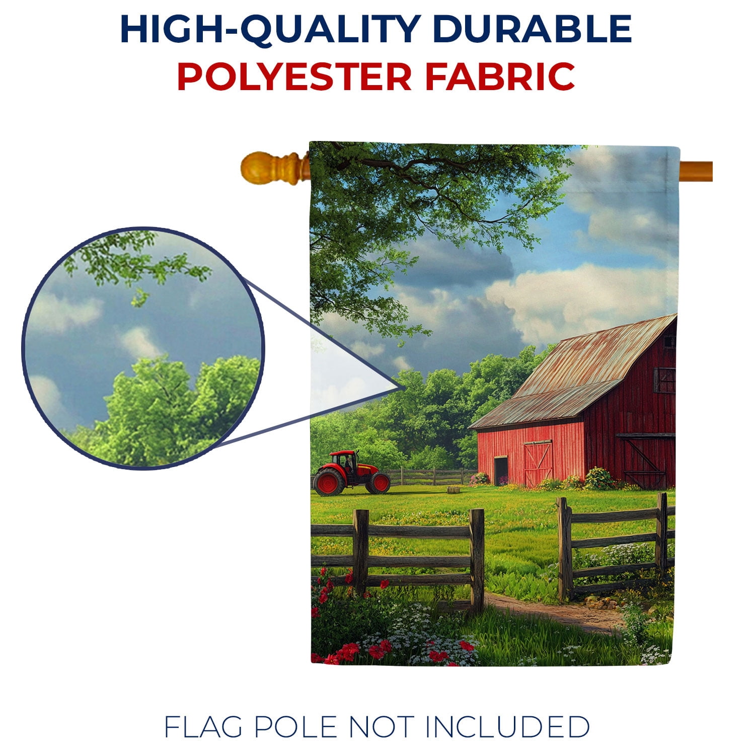 America Forever Farm Country Red Barn House Flag, 28 x 40 inch Double Sided, Rustic Tractor Countryside Scene, Spring Summer Seasonal Outdoor Decor, Country Living Yard Flag