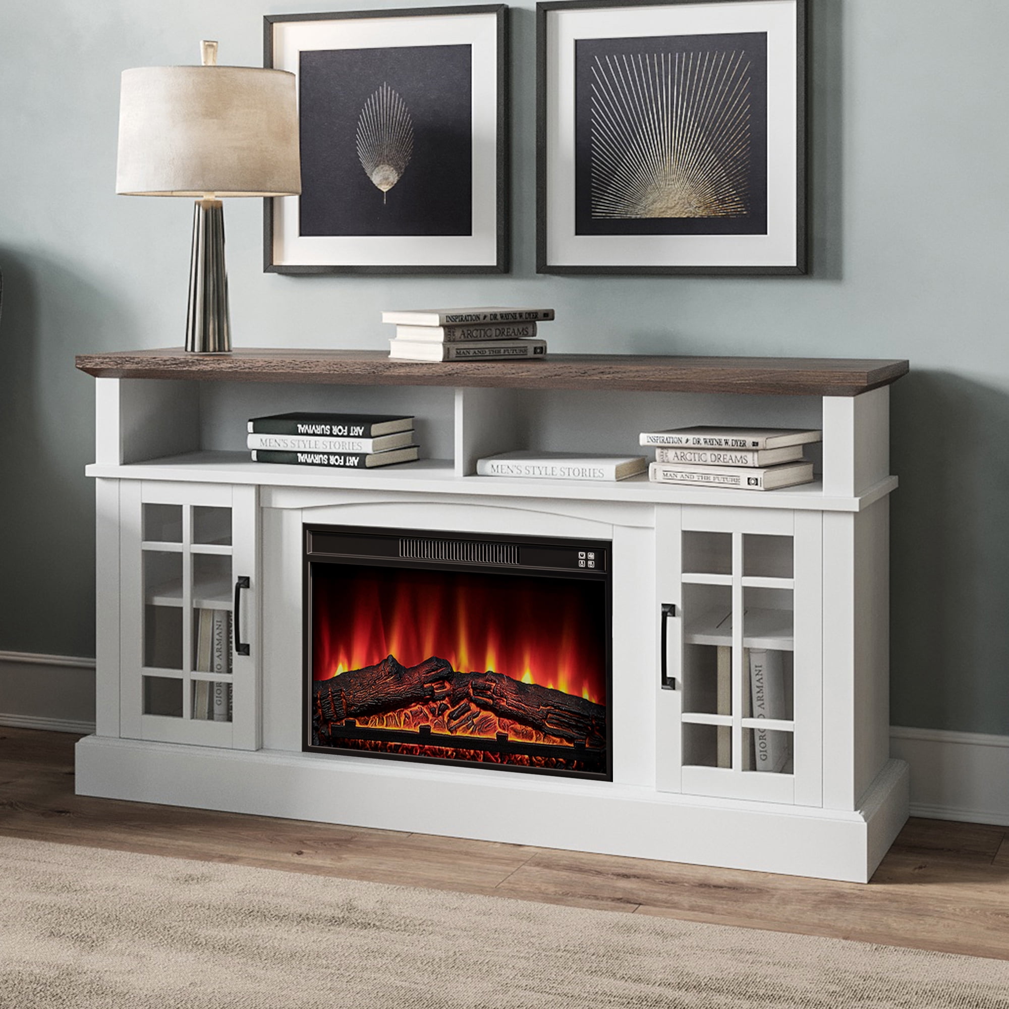 BELLEZE 58" TV Stand with 23" Electric Fireplace, Fireplace TV Console