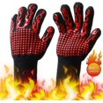 thumbnail image 1 of Guantes para Barbacoa, Guantes Cálidos, Guantes De Invierno, Guantes De Jardinería, Guantes para Exteriores, Guantes De Algodón Ignífugos para Altas Temperaturas, Rojos brillar Electrónica, 1 of 5