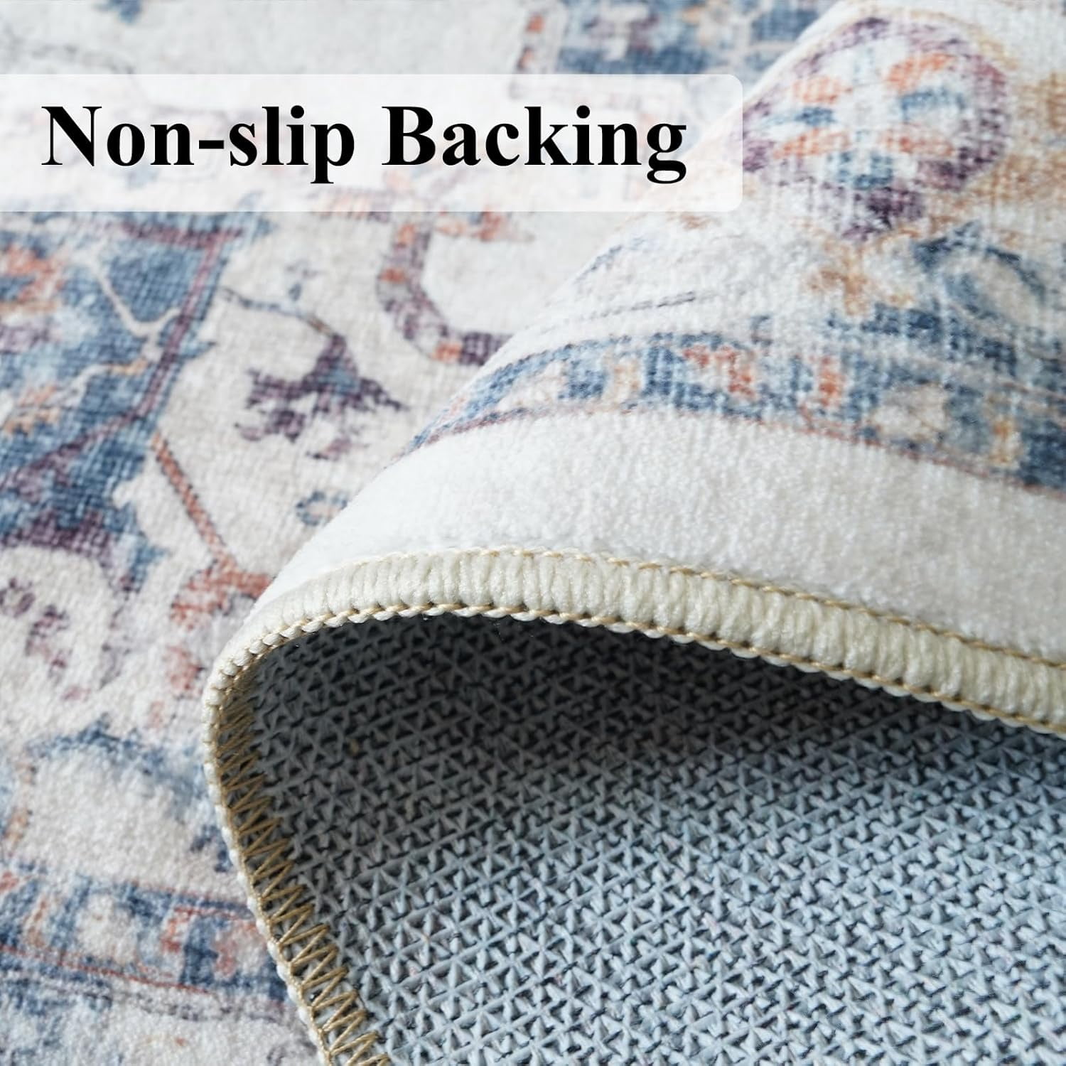 YOUFORTONG 10x14 Washable Vintage Area Rug, Extra Large Low Pile Stain Resistant Non-Slip Indoor Carpet for Living Room Bedroom Dining Room, Brick