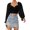 Black, variant on Women'S Ruched Wrap Square Neck Flounce Long Sleeve Self Tie Crop Top Blouse White S
