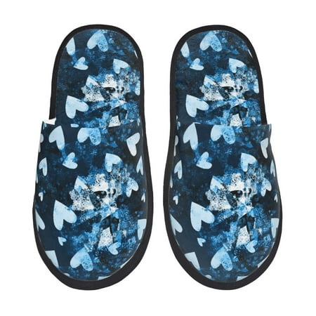 Balery Ice Blue Heart Slient Indoor Furry Fleece Comfort House Shoes Soft Non-Slip Home Shoes Cotton slippers House Slippers-- Large