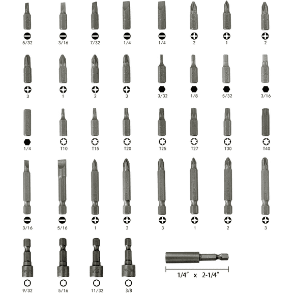 37-Piece Impact Screwdriver Bit Set, Magnetic Nut Driver & Torx Bits for Drill/Impact Driver, Hardened Steel Professional Tool Kit with Storage Case