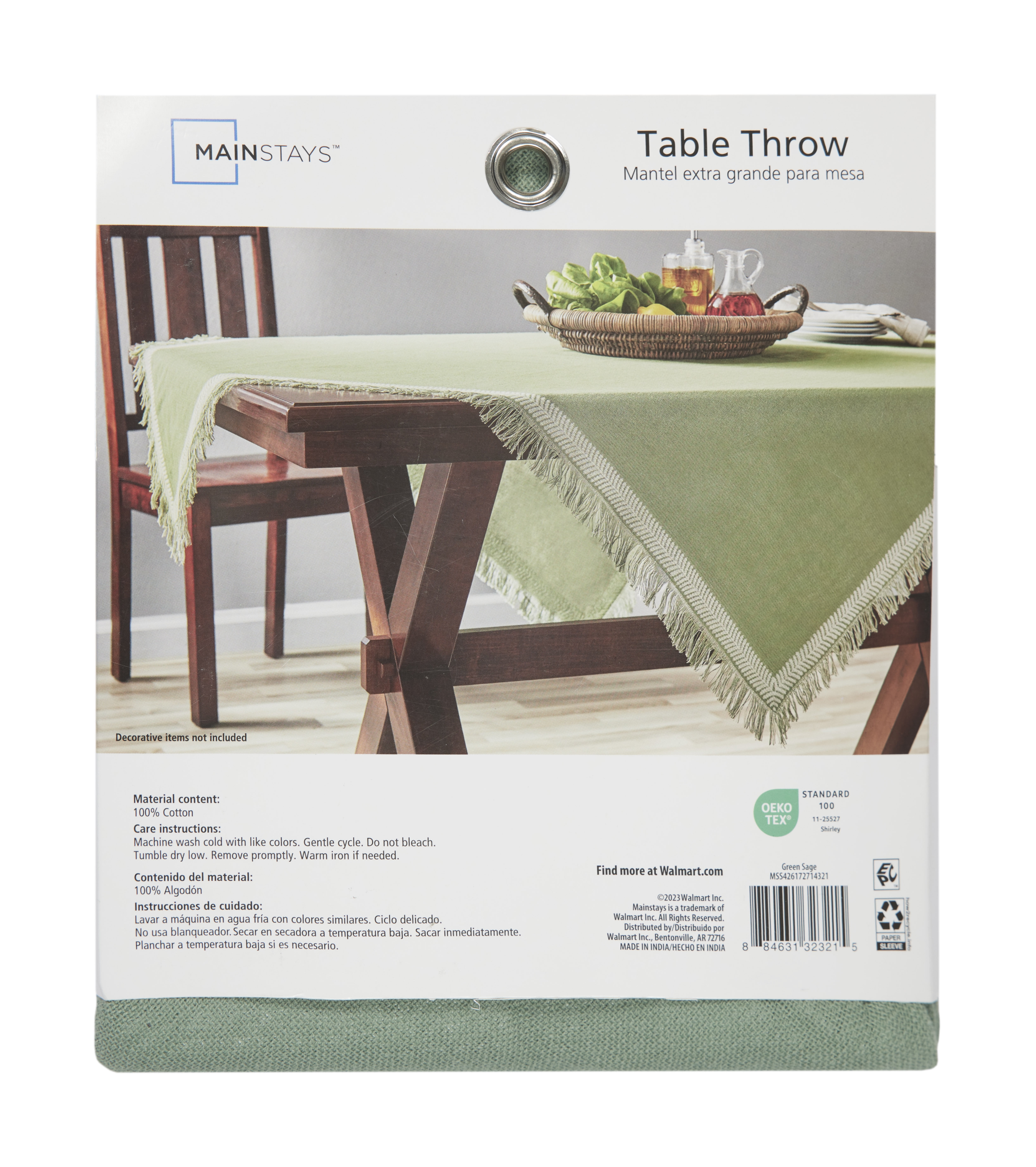 Mainstays Global Table Throw - 50" x 50" - Green - 100% Cotton