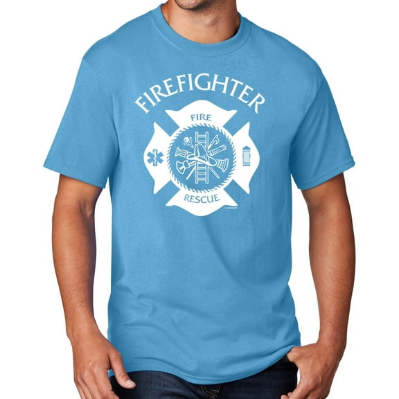Men's Firefighter T-shirt, Large Aqua Blue