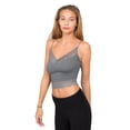 thumbnail image 4 of Women's V Neck Sleeveless Lace Rib Seamless Cami Tank Top T1392 - Charcoal - Medium, 4 of 6