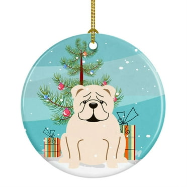"Caroline's Treasures Merry Christmas Tree English Bulldog White Ceramic Ornament, Multicolor"