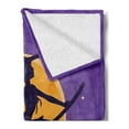 thumbnail image 2 of Dark Purple Soft Flannel Fleece Throw Blanket, Halloween Illustration of a Witch on Broom, Cozy Plush for Indoor and Outdoor Use, 50" x 60", Indigo Marigold Violet, by Ambesonne, 2 of 5