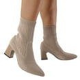thumbnail image 2 of Kcodviy Versatile Short Boots Pointed Leopard Booties Women Boots Toe Thick Heels High Boots for Women Booties Work Heels Knitted Elastic Socks Boots Flying Weaving Boots Women Boots Size 11 Female, 2 of 6