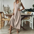 thumbnail image 5 of Sundresses For Women 2025, Linen Tank Casual V Neck Sleeveless Maxi Dress Elegant Beach Holiday Loose Long Sundress With Pockets Disco Maternity Dress Plus Dresses Cocktail (XL, Beige) ZMTing, 5 of 5