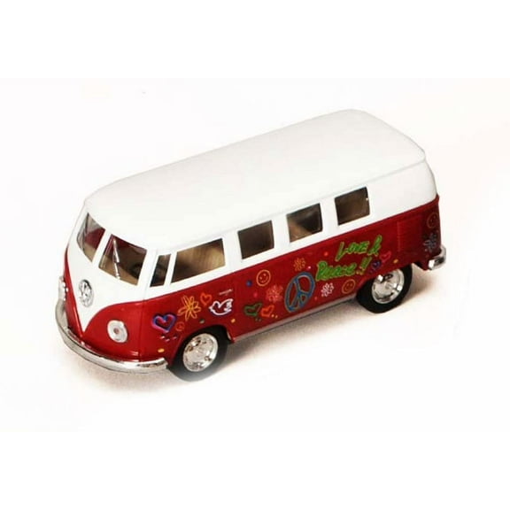 Rhode Island Novelty - Pull Back Die-Cast Metal Vehicle - 1962 VW FLOWER POWER BUS (Red)(5 inch) 1:32 Scale