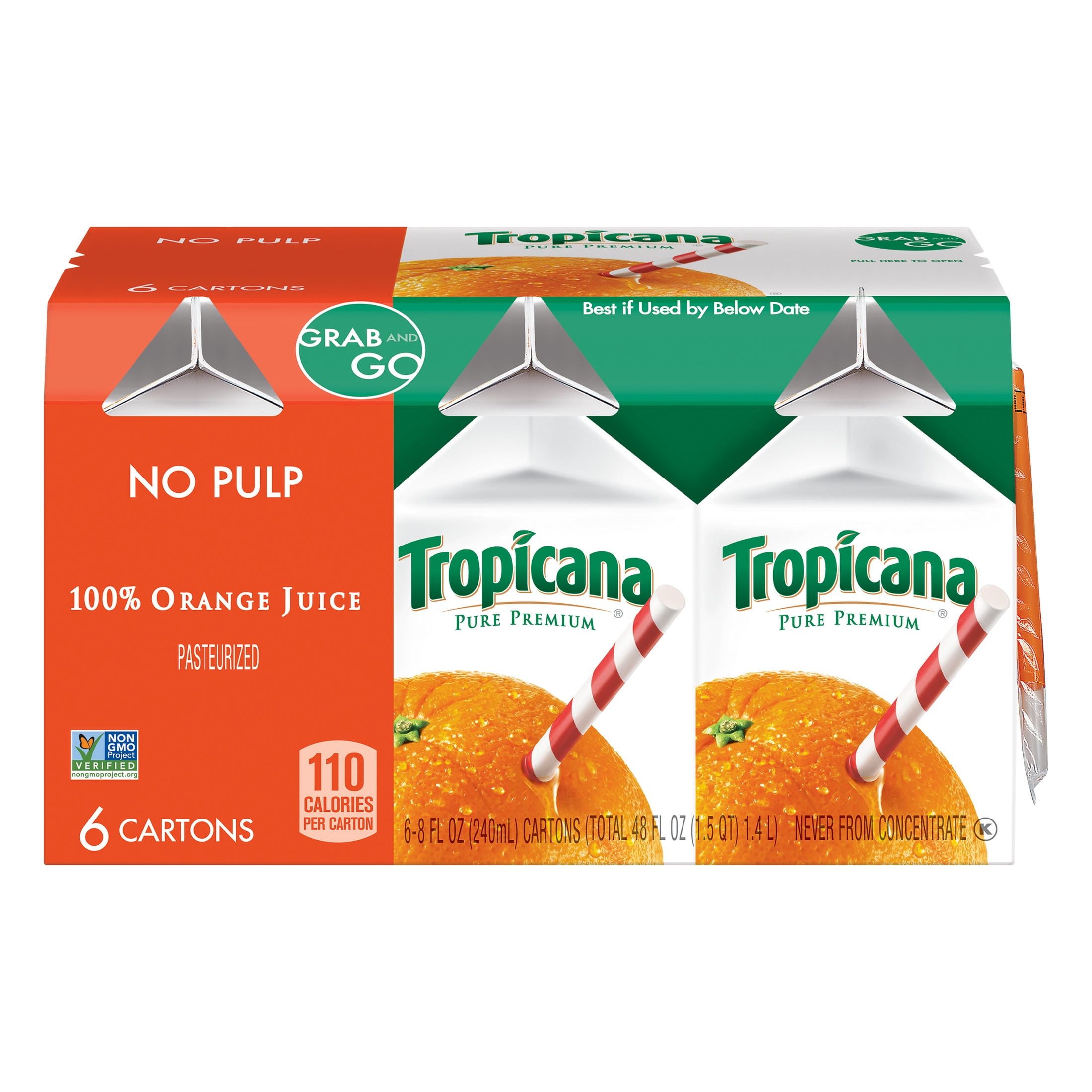 Tropicana Pure Premium 100% Orange Juice Original No Pulp, 8 Fl Oz Carton, 6-Pack