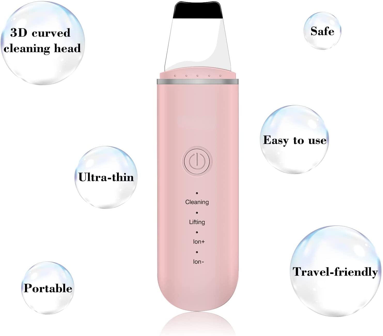 Skin Scrubber - Skin Spatula, Blackhead Remover Pore Cleaner with 4 Modes,Skin Care Tools, Comedones Extractor for Facial Deep Cleansing (Pink)- 2 Silicone Covers Included